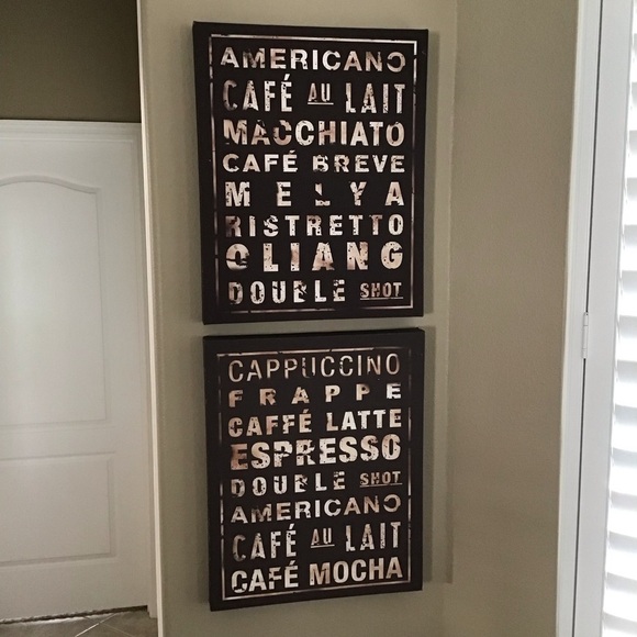 PAIR Coffee Shop Wall Art Canvas Pictures 16x20” Brown Kitchen Decor Minimalist - Picture 1 of 16